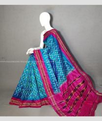 Blue and Magenta color pochampally ikkat pure silk handloom saree with all over ikkat with pochampally border design -PIKP0022285