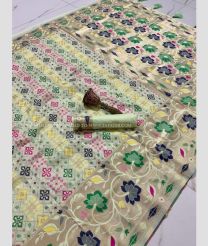 Cream and Lite Pista color silk sarees with meenakari border design -SILK0017800