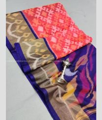 Pastel Pink and Brass color Ikkat sico handloom saree with All over Pochampally design-IKSS0000139