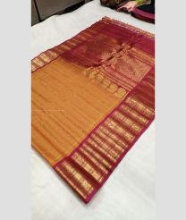 Carrot Orange and Deep Pink color gadwal sico handloom saree with all over buties with big border design -GAWI0000613