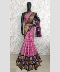 Rose Pink and Plum Purple color pochampally ikkat pure silk handloom saree with pochampally ikkat design -PIKP0036735