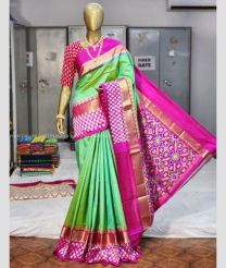 Pista Green and Pink color pochampally ikkat pure silk handloom saree with all over pochampally design saree -PIKP0016990