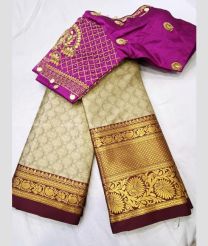 Cream and Maroon color silk sarees with digital printed sarees design -SILK0002175