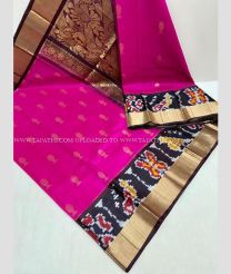 Pink and Dark Chocolate color kuppadam pattu handloom saree with all over buties with pochampally border design -KUPP0083285