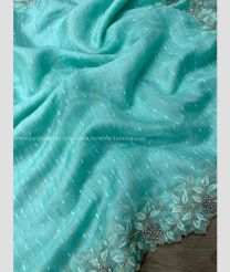 Blue Turquoise color Organza sarees with all over multi embroidery work design -ORGS0003128