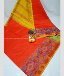 Orange and Yellow color Tripura Silk handloom saree with plain with big pochampally ikkat border design -TRPP0008506