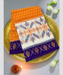 Orange and Cream color pochampally Ikkat cotton handloom saree with all over pochampally spl design -PIKT0000623