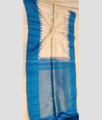 Half White and Aqua Blue color gadwal pattu handloom saree with temple  border saree design -GDWP0000091