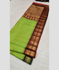 Green and Maroon color gadwal pattu handloom saree with all over buties with ganga jamuna border design -GDWP0000935