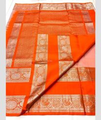 Lite Copper and Orange color venkatagiri pattu handloom saree with all over small jari checks design -VAGP0000744