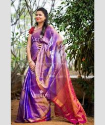 Purple Blue and Copper Red color Uppada Tissue handloom saree with plain with big border design -UPPI0001271