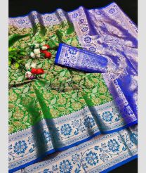 Green and Blue color Lichi sarees with all over beautiful sliver and cooper zari weaving with rich pallu and self weaving design -LICH0000342