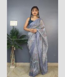 Lite Grey color Organza sarees with all over beautiful kalamkari prints and  beautiful embroided pallu with elegant border design -ORGS0003236