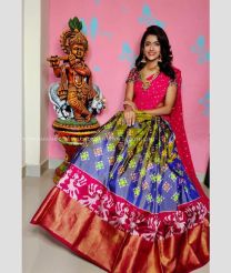 Grey and Pink color Ikkat Lehengas with all over pochamally design -IKPL0000037