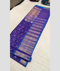 Navy Blue and Blue color gadwal pattu handloom saree with all over small checks and buties design -GDWP0001324