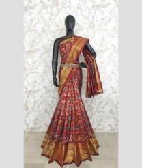 Chestnut and Golden color pochampally ikkat pure silk handloom saree with pochampally ikkat design -PIKP0036743