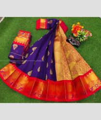 Purple and Red color Chenderi silk handloom saree with all over meena buties with kanchi border design -CNDP0016224