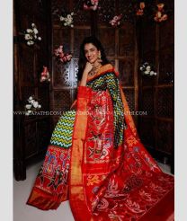 Parrot Green and Red color pochampally ikkat pure silk handloom saree with leheriya design -PIKP0018127