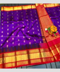 Purple and Red color kuppadam pattu handloom saree with temple border design -KUPP0097108