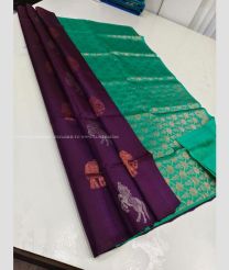 Plum Purple and Aquamarine color soft silk kanchipuram sarees with all over buttas design -KASS0001051