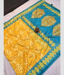 Yellow and Blue color Chenderi silk handloom saree with all over design saree -CNDP0013943