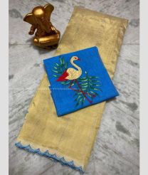 Lite Gold and Blue color mangalagiri pattu sarees with all over lines work design -MAGP0026622