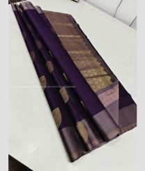 Plum Purple and Grey color kanchi pattu handloom saree with all over buties with unique border design -KANP0013699