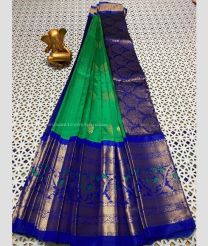 Green and Royal Blue color mangalagiri pattu sarees with kanchi border design -MAGP0026705