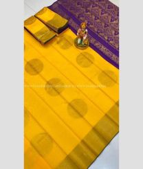 Mango Yellow and Purple color Chenderi silk handloom saree with all over peacock buties design -CNDP0015738
