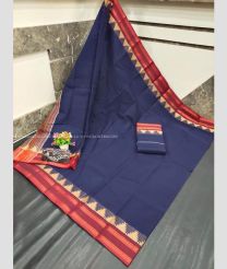Navy Blue and Red color mangalagiri pattu handloom saree with temple border design -MAGP0026518
