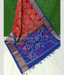 Red and Navy Blue color Ikkat sico handloom saree with all over ikkat design -IKSS0000377