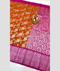 Deep Orange and Magenta color Chenderi silk handloom saree with all over buties with kanchi multi border design -CNDP0013827