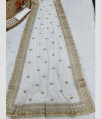 White color Georgette sarees with all over buties work with embroidery lace border design -GEOS0024108