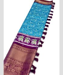Blue and Plum Purple color Banarasi sarees with all over jari woven with kalamkari printed design -BANS0011517