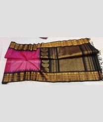 Pink and Black color gadwal sico handloom saree with temple  border saree design -GAWI0000379