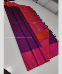 Purple and Pink color kanchi pattu handloom saree with all over jill checks with handwoven 1g pure jari unique border design -KANP0012388