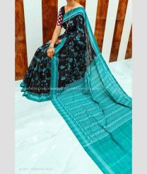 Black and Turquoise color linen sarees with all over digital printed design -LINS0003751