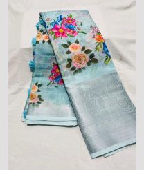 Sky Blue and Grey color linen sarees with all over rich design with jacquard border -LINS0003084