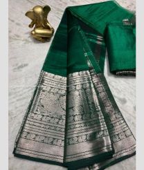 Pine Green color mangalagiri pattu handloom saree with plain with 500 50k spl kanchi border design -MAGP0021408