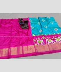 Aqua Blue Pink and White color Ikkat Lehengas with all over pochampally design -IKPL0000741