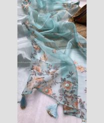 Turquoise and Grey color Organza sarees with all over digital printed with silver border design -ORGS0003036