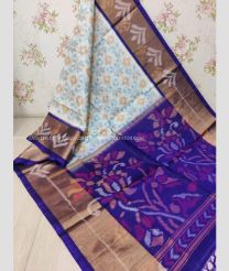 Half White and Royal BLue color Ikkat sico handloom saree with all over pochampally design saree -IKSS0000278