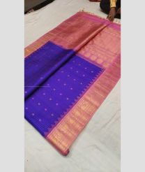 Royal Bue and Dust Pink color gadwal pattu handloom saree with all over jall checks and buties with kuttu border design -GDWP0001701