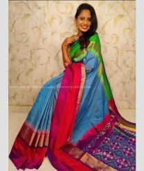 Blue Ivy and Magenta color pochampally ikkat pure silk handloom saree with pochampally ikkat design -PIKP0036772