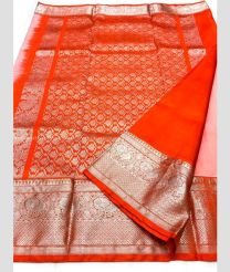 Copper and Orange color venkatagiri pattu handloom saree with all over silver buties design -VAGP0000885