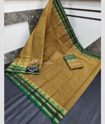 Golden Brown and Pine Green color mangalagiri pattu handloom saree with temple border design -MAGP0026519