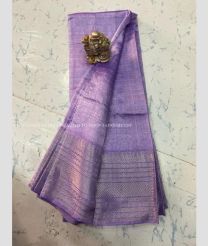 Lavender color mangalagiri pattu handloom saree with all over jari line checks with silver big border design -MAGP0026255