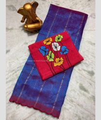 Blue and Red color mangalagiri pattu sarees with all over lines work design -MAGP0026636