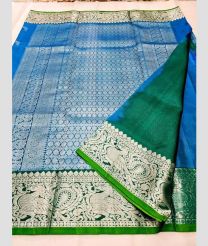Blue and Green color venkatagiri pattu handloom saree with all over kalamjali design -VAGP0000862