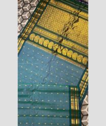 Bluish Grey and Teal color gadwal sico handloom saree with all over buties design -GAWI0000761